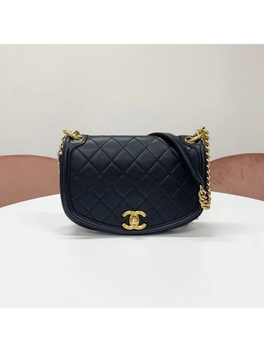 Chanel Quilted Turnlock CC Logo Lambskin Shoulder